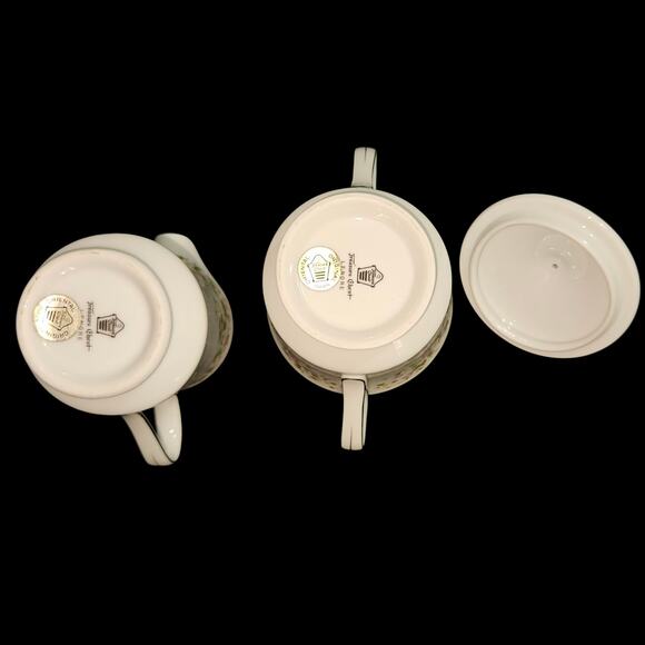 VTG Treasure Chest Lenore Creamer & Sugar Bowl w/ Lid Japan Floral Silver Trim - Picture 6 of 7